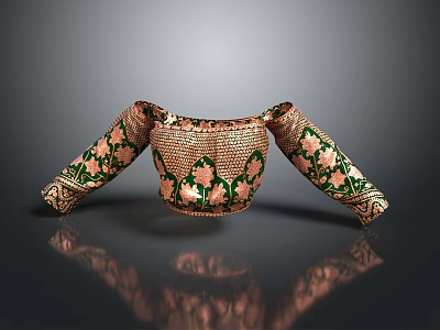Ornate Traditional Blouse With Floral Embroidery Green Patterns And Gold Details 3d model