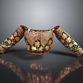 Ornate Traditional Blouse With Floral Embroidery Green Patterns And Gold Details