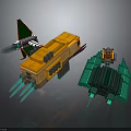 Futuristic Spacecraft Models With Orange And Green Design For Cosmic Exploration