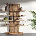 Multi Tiered Wooden Shelf With Vases Books Plants And Decorations In Modern Home Interior