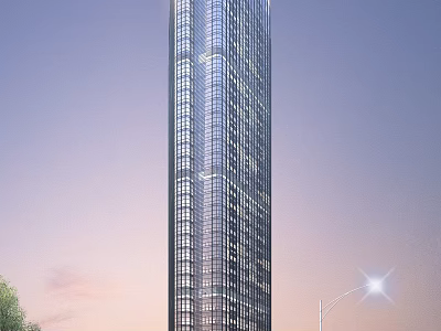 Modern Hotel Building Skyscraper With Glass Curtain Wall And Illuminated Lights Against Evening Sky 3d model