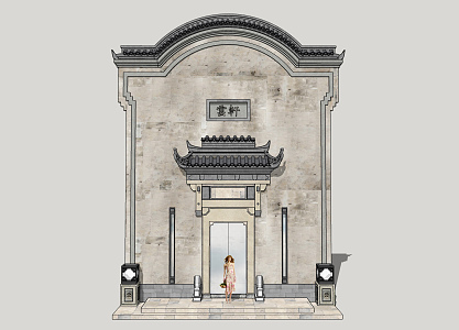 New Chinese style door head horse head wall facade 3d model