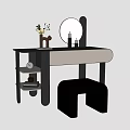 Modern Dressing Table with Round Mirror Candles Vase and Black Stool Light Top Design