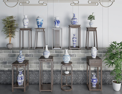 Chinese-style Ceramic Utensils Flower Rack Several Blue and white Porcelain 3d model