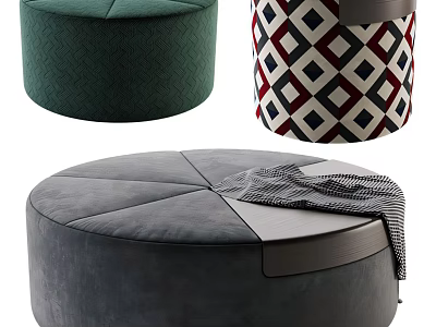 Modular Round Floor Bean Bag Sofas with Green Gray Geometric Patterns for Comfortable Living Room 3d model