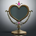 Elegant Heart Shaped Mirror With Decorative Brass Stand And Pink Gemstone Accents