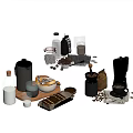 Fresh Coffee Beans Chocolate Bar And Nuts With Milk Bottle Coffee Pot And Grinder