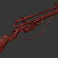 Vintage Sniper Rifle with Wooden Stock and Metal Barrel Equipped with Scope and Mechanical Details