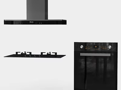 Modern Kitchen Appliances Featuring Range Hood Gas Stove and Oven Design 3d model