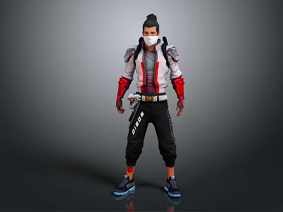 Game Movie Character Wearing White Red Jacket Mask Backpack Black Pants Blue Shoes 3d model