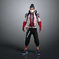 Game Movie Character Wearing White Red Jacket Mask Backpack Black Pants Blue Shoes