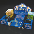 Interactive Blue Stage With Multiple Themed Areas And Cartoon Characters 3d model