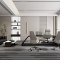 Modern Open Office Interior Design With Work Desk Sofa And Bookshelves 3d model