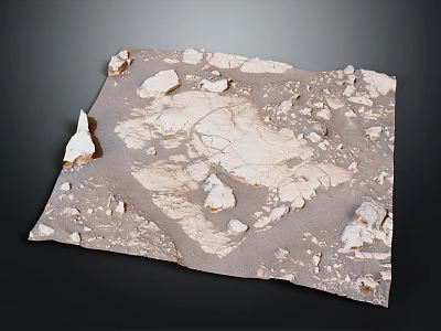 Weathered Surface With Cracked Texture And Scattered Chunks On Dark Background 3d model