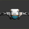 Man In 3D Rendered Astronaut Suit With Orange White Stripes And Blue Helmet