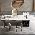 Modern Office Desk With Marble Top Comfortable Chairs And Laptop For Workspace Setup