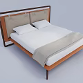 Modern Double Bed with Wooden Frame Gray Upholstered Headboard White Mattress and Gray Blanket