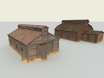 Two European Style Architecture Buildings With Wooden Structure Sloped Roof And Windows 3d model