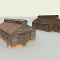 Two European Style Architecture Buildings With Wooden Structure Sloped Roof And Windows