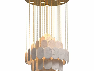 Elegant Modern Chandelier With Gold Chains And Marble Circular Discs For Home Interior 3d model