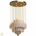 Elegant Modern Chandelier With Gold Chains And Marble Circular Discs For Home Interior