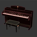 Brown Wooden Upright Piano With Black Stool And Keyboard Control Panel