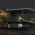 Vintage Passenger Biplane With Yellow Gray Body Propeller And Woman In White Dress