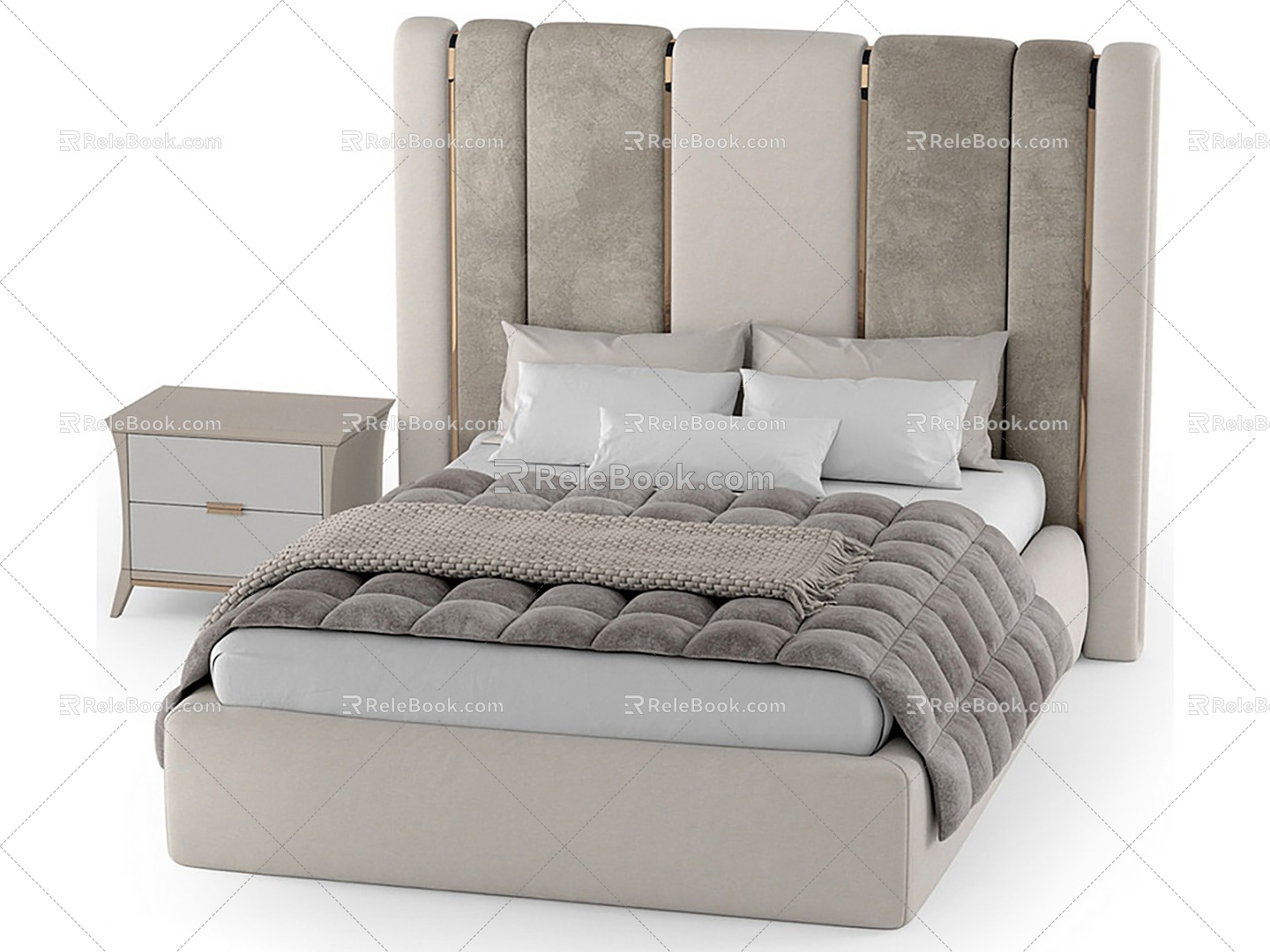 Double bed bedside background wall 3d model