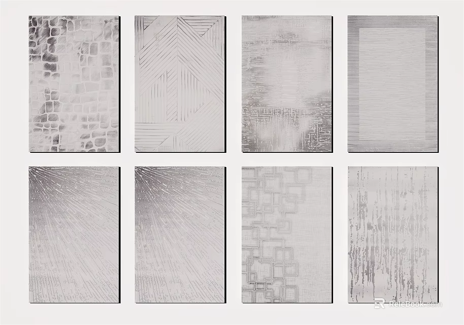 Various Textured Square Rugs With Different Pattern Designs And Modern Styles 3d model