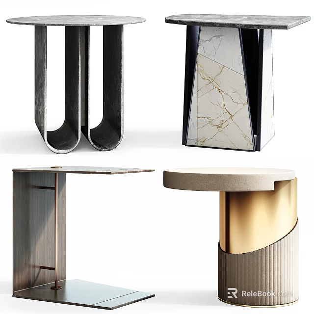 Modern Side Tables With Marble Top Metal Frame And Cylindrical Geometric Designs 3d model 