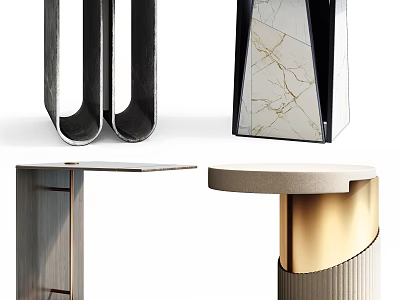 Modern Side Tables With Marble Top Metal Frame And Cylindrical Geometric Designs 3d model