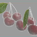 Fresh Red Cherries with Green Leaves Arranged on Gray Background