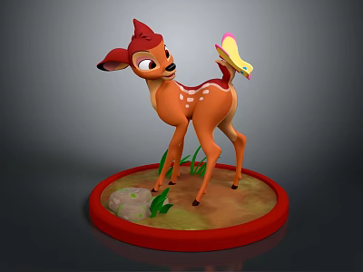 Decorative Ornament Set Featuring Cute Deer Butterfly Grass And Stone On Red Base 3d model