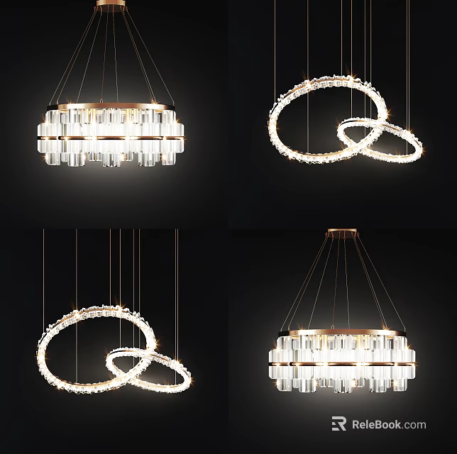 Modern Crystal Chandeliers With Circular Rings And Elegant Lighting Design 3d model 