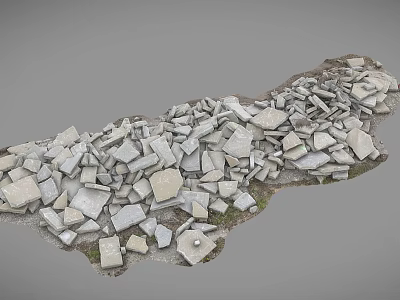 Scattered Broken Stone Blocks As Construction Building Components 3d model