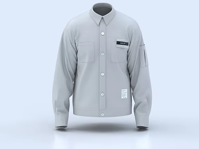 Light Gray Shirt Jacket With Front Pockets And Labels 3d model