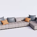 Modern Light Gray Sectional Sofa With Gray And Orange Plush Cushions 3d model
