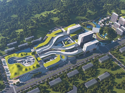 Aerial View Plan Of Modern Architectural Layout With Green Landscape And Open Spaces 3d model