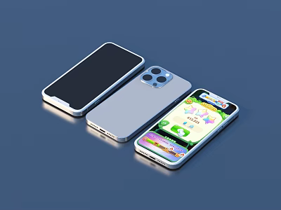 Three Daily Use Smartphones With Black Screens And Colorful App Interface 3d model