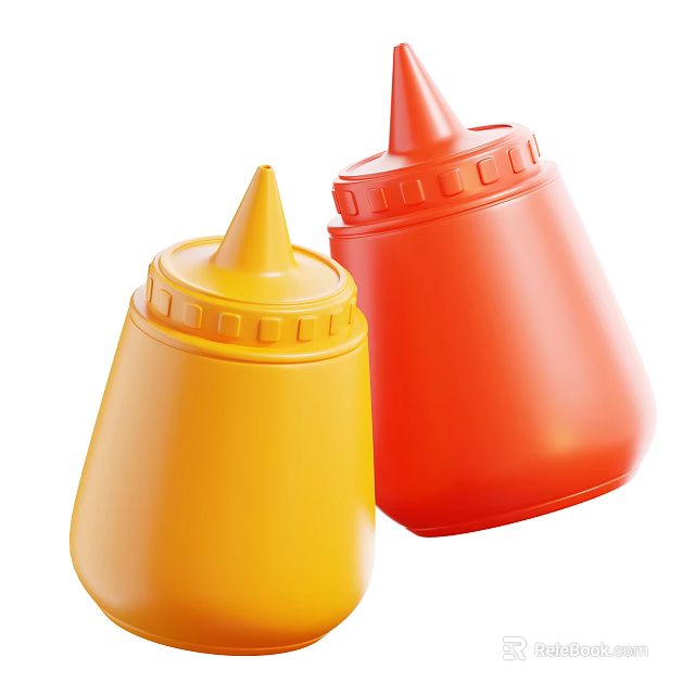 Two Yellow And Red Plastic Kitchen Condiment Bottles For Seasoning Storage 3d model 