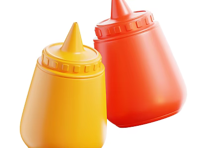 Two Yellow And Red Plastic Kitchen Condiment Bottles For Seasoning Storage 3d model