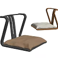 Modern Stools With Unique Curved Structure And Beige Light Gray Cushions 3d model