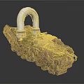 Floating Rock Platform With White Arch Structure Vegetation And Wooden Pathway