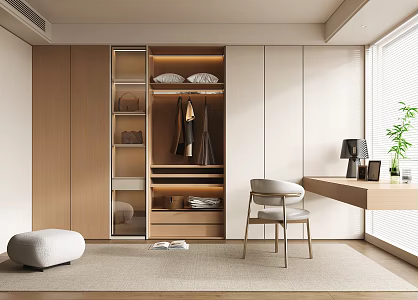 Modern Wardrobe Dressing Table Wardrobe Integrated Cabinet Jewelry Dressing Stool Casual Stool 3d model