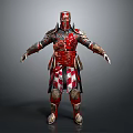 Man in Full Body Red and White Checkered Armor Standing with Arms Outstretched
