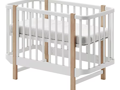 Modern Baby Crib With White Frame And Natural Wooden Elements 3d model