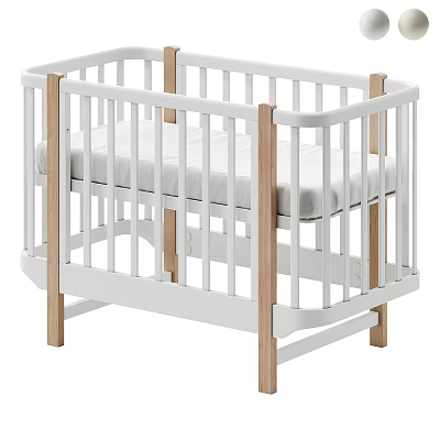 Modern Baby Crib With White Frame And Natural Wooden Elements 3d model
