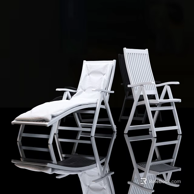 White Frame Lounge Chairs With White Cushion On Black Background And Reflections 3d model 