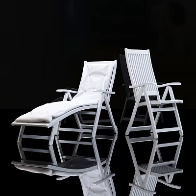 White Frame Lounge Chairs With White Cushion On Black Background And Reflections 3d model