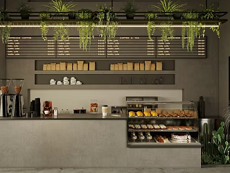 Industrial style cafe console milk tea shop workbench restaurant water bar coffee shop workbench cashier front desk bar stool coffee machine coffee grinder 3d model